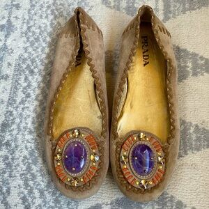 Prada Tan Suede Moccasin Flats 37 5